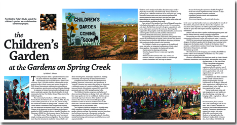 The Children's Garden at the Gardens on Spring Creek center spread image, Rotary newspaper insert,